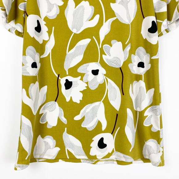 Ann Taylor Green Retro Floral Split Shoulder Wrinkle Resistant Top Womens Sz M - Picture 10 of 12